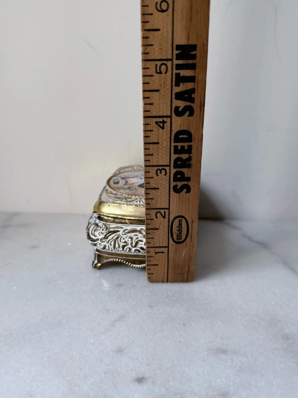 vintage jewelry box is a Victorian Girl Trinket Box a gold metal frame